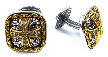 Flotte bysantisk inspirerte mansjettknapper i sølv med krystallklare smykkestener innfelt