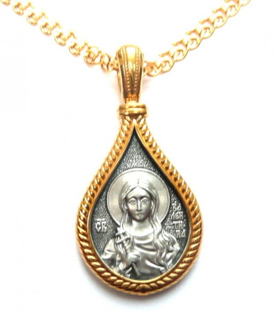 Vakkert gullforgylt sølvsmykke med den Hellige Valentin og Engel