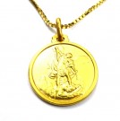 St Mikael medaljong i gullforgylt sølv.1,8 cm thumbnail
