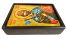 Vakker håndmalt liten ikon med motiv Olav den Hellige. Museumskvalitet.  thumbnail