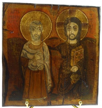 Vakker kopi av koptisk ikon fra 800 tallet med motiv Kristus og Hans venn. 