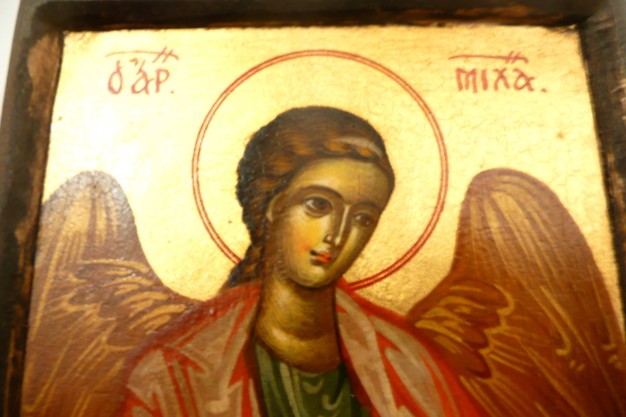 Detaljer håndmalt lite Saint Mikael ikon